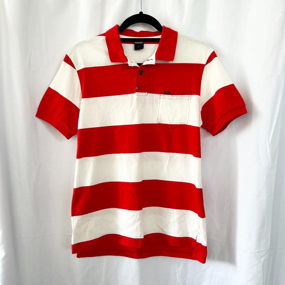 Vintage Coach Menswear Red & White Stripe Short Sleeve Polo Sz S-M